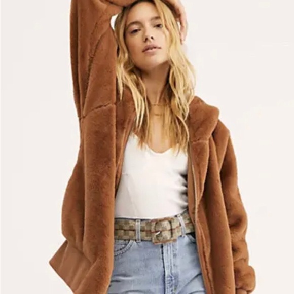 SOLD*SOLD*SOLD*SOLD*NWT*FREE PEOPLE FAUX FUR HOODED JACKET*BROWN*MSRP $198 - Picture 6 of 8